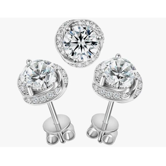 CERTIFIED Genuine Moissanite Diamond 2Ct. Round & Channel Wrap Stud Earrings - Picture 7 of 8